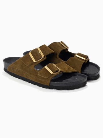 Leder-Pantoletten "Atlas" in Khaki