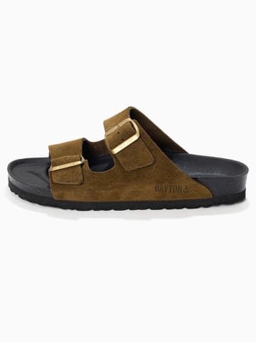 Leder-Pantoletten "Atlas" in Khaki