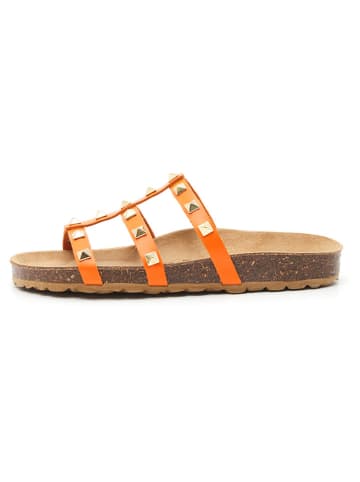 Leder-Pantoletten in Orange