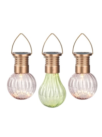 3er-Set: LED-Solarleuchten "Blatt & Blüte" in Rosa/ Grün - Ø 6 cm