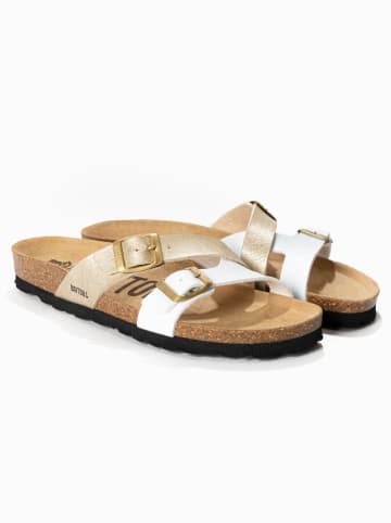 Pantoletten "Cleo" in Gold/ Weiß