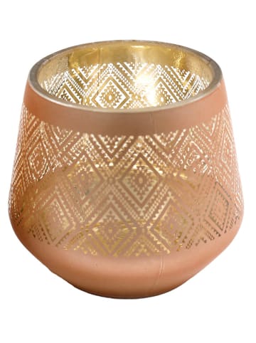 2-delige set: kaarshouders lichtbruin/lichtroze - (H)8 cm