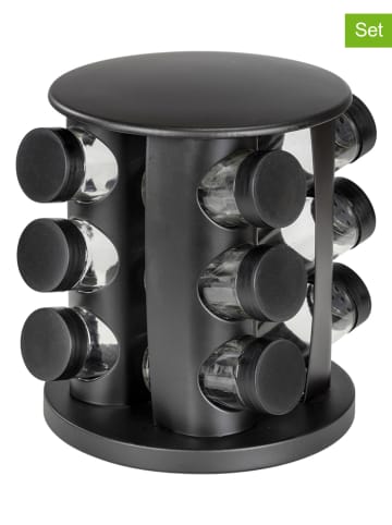 13er-Set: Gewürzregal mit Gewürzgläsern "Bruna" in Schwarz