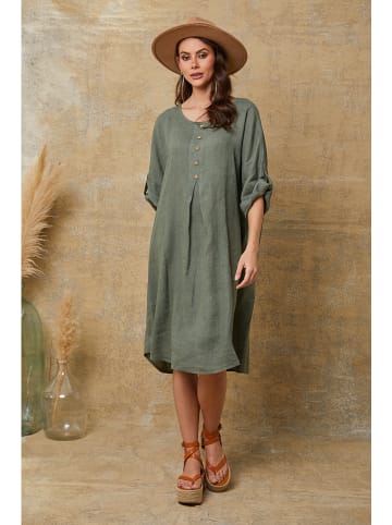 Lniana sukienka "Cadence" w kolorze khaki