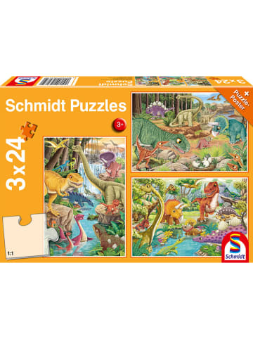 3x 24tlg. Puzzle "Spaß mit den Dinosauriern" - ab 3 Jahren