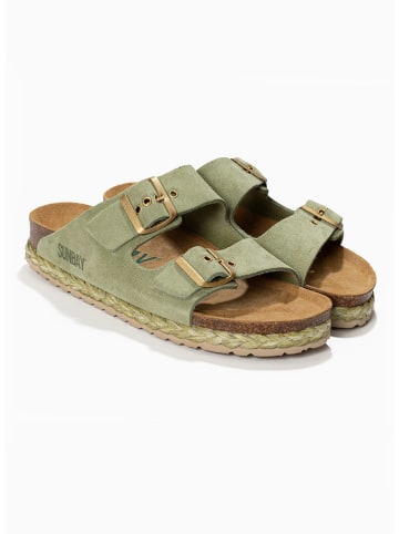 Skórzane klapki "Trefle" w kolorze khaki
