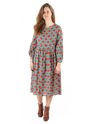 Jurk turquoise/rood