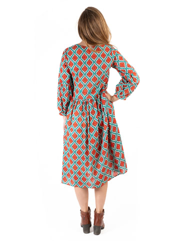 Jurk turquoise/rood