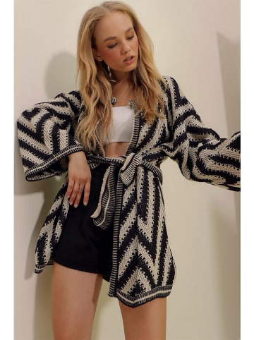 Cardigan in Schwarz/ Beige