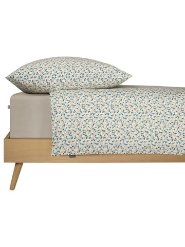 Renforcé-Bettwäsche-Set "Ditsy" in Creme/ Blau