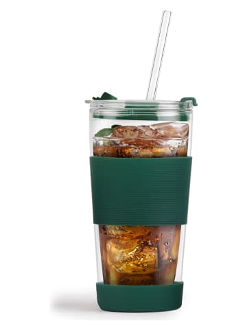 Szklanka termiczna w kolorze zielonym ze słomką - 600 ml
