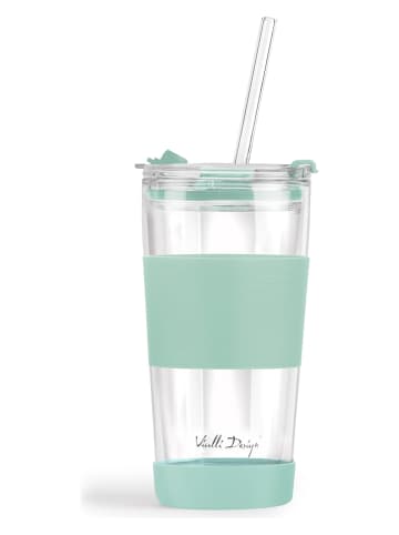 Szklanka termiczna w kolorze błękitnym ze słomką - 600 ml