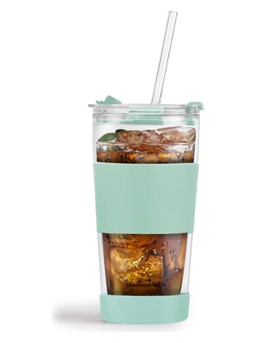 Szklanka termiczna w kolorze błękitnym ze słomką - 600 ml