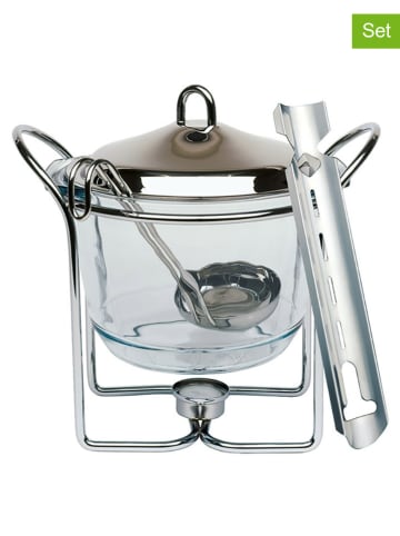 4tlg. Feuerzangenbowlen-Set in Transparent/ Silber - (H)26 x Ø 23 cm