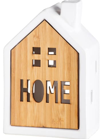 Decoratief ledobject "Home" lichtbruin/wit- (H)10,5 x Ø 16,5 cm