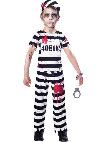 3-delig kostuum "Zombie convict" zwart/wit