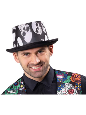 Cilinderhoed "Doodshoofd " zwart/wit