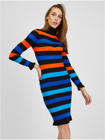 Strickkleid in Blau/ Orange