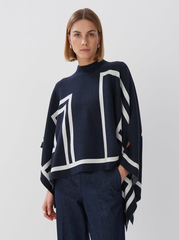 Poncho in Dunkelblau/ Weiß
