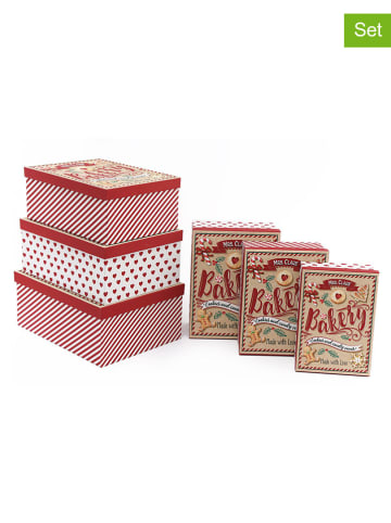 6er-Set: Geschenkboxen in Rot/ Weiß/ Hellbraun