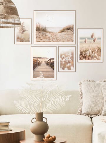 5-delige set: ingelijste kunstdrukken "Serene Beach"