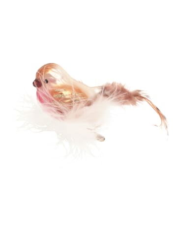 Christbaumornament "Vogel mit Federnest" in Creme/ Rosa - (B)15 cm