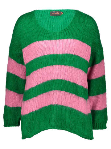 Pullover "Stripes" in Grün/ Pink