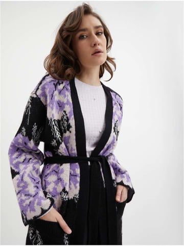 Longcardigan in Schwarz/ Flieder