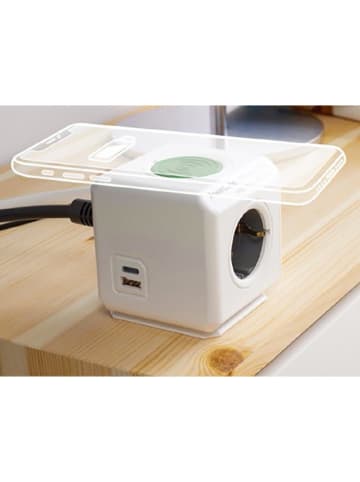 Ladestation ''PowerCube'' in Weiß/ Grün - (B)7 x (H)7 x (T)11 cm