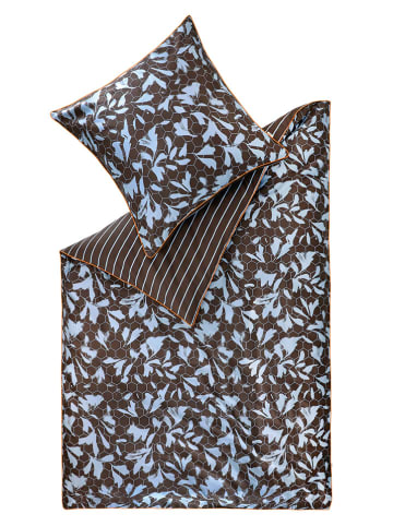 Satin-Bettwäscheset "Noel" in Hellblau/ Braun