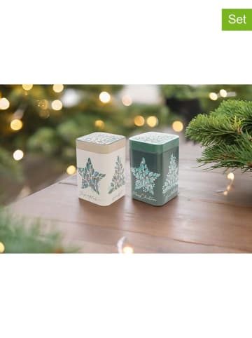 Puszki (2 szt.) "Merry Wishes" w kolorze biało-zielonym na herbatę - 100 g