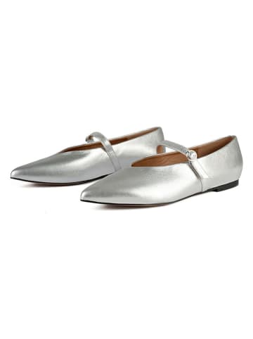 Leder-Spangenballerinas in Silber