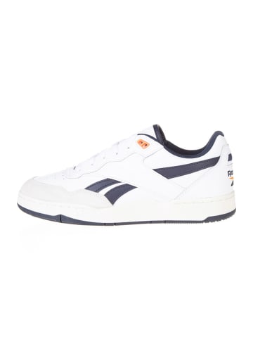 Leder-Sneakers in Weiß/ Dunkelblau