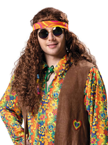 Pruik met doek "Hippie" bruin
