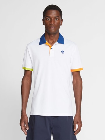 Poloshirt in Weiß/ Blau/ Senf