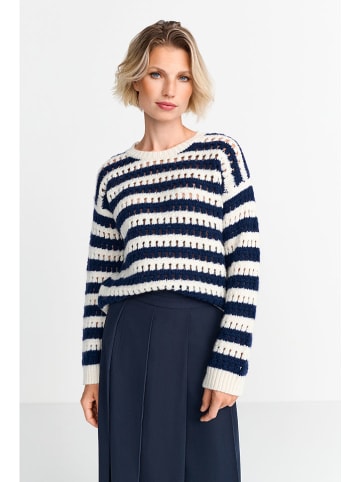 Wollpullover in Creme/ Dunkelblau