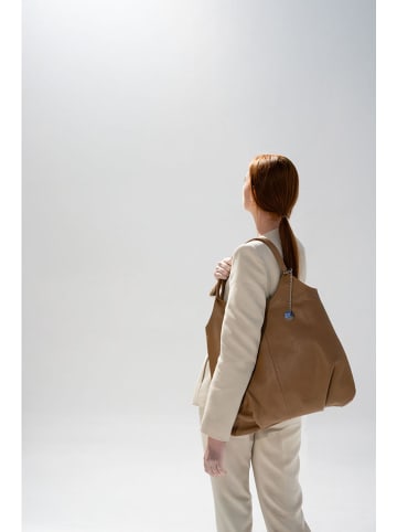 Leder-Henkeltasche "Bagi" in Kamel - (L)38 x (B)37 cm