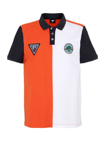 Poloshirt in Orange/ Weiß/ Schwarz