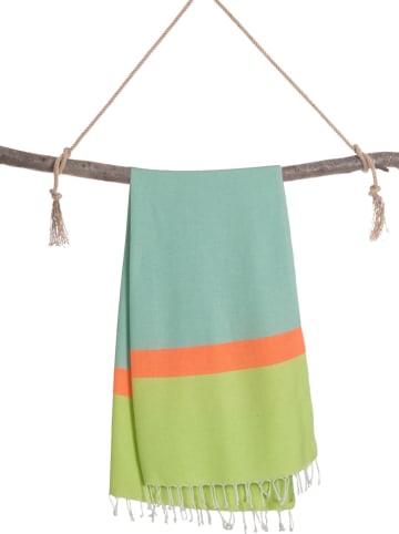 Strandtuch "Towel To Go - Neon" in Hellblau/ Grün - (L)200 x (B)200 cm