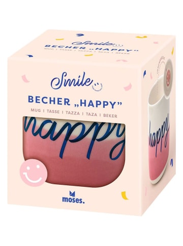 Kubek "Happy" w kolorze beżowo-jasnoróżowym - 300 ml