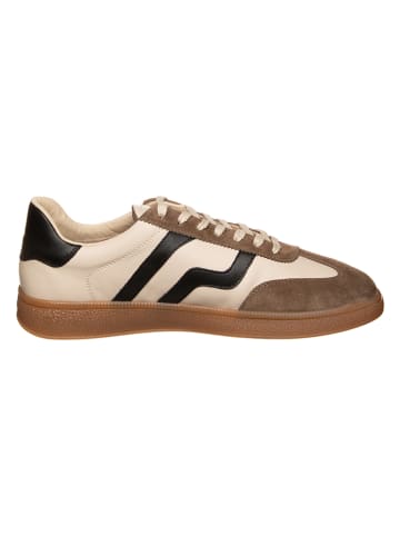 Leder-Sneakers in Creme/ Braun/ Schwarz