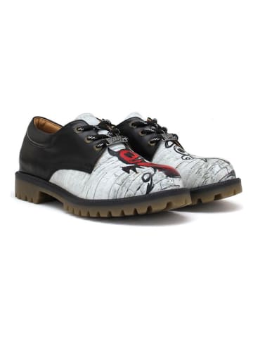 Leren veterschoenen zwart/wit/rood