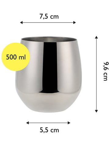 Kubki (6 szt.) w kolorze srebrnym do wina - 500 ml