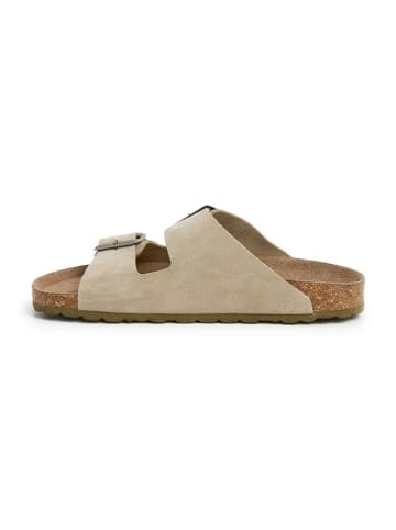 Leder-Pantoletten in Khaki