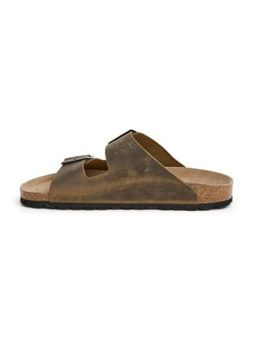 Skórzane klapki w kolorze khaki