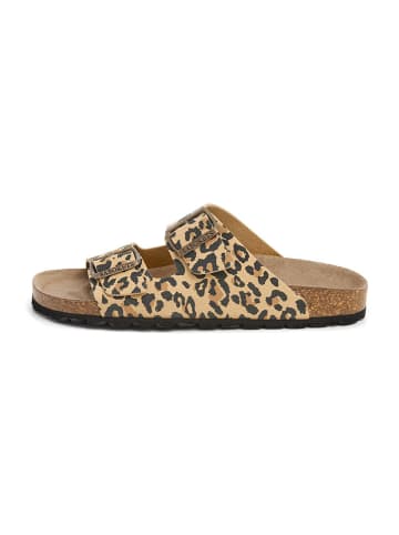 Pantoletten in Beige/ Schwarz