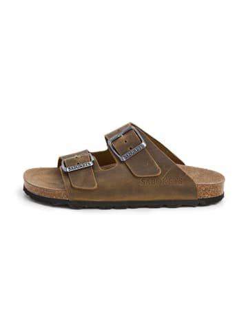 Leren slippers kaki