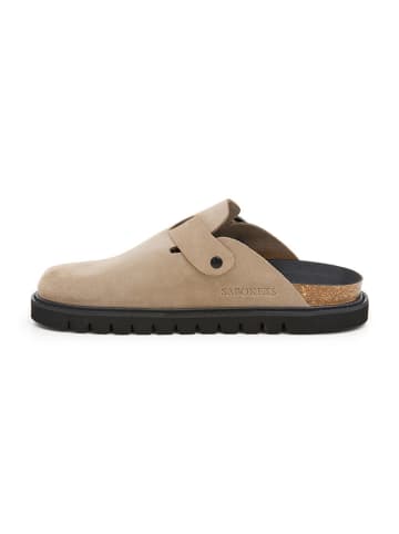 Leder-Clogs in Beige