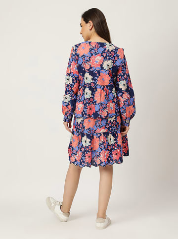 Jurk donkerblauw/koraalrood