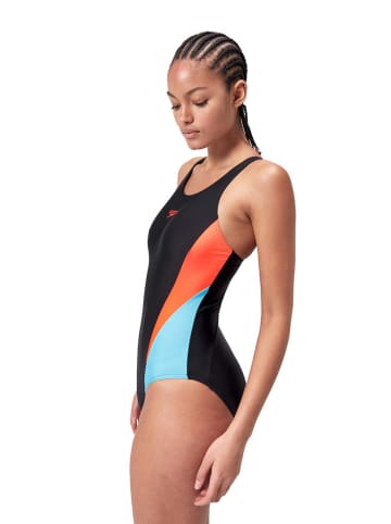 Badeanzug "Eco Colourblock" in Schwarz/ Orange/ Hellblau